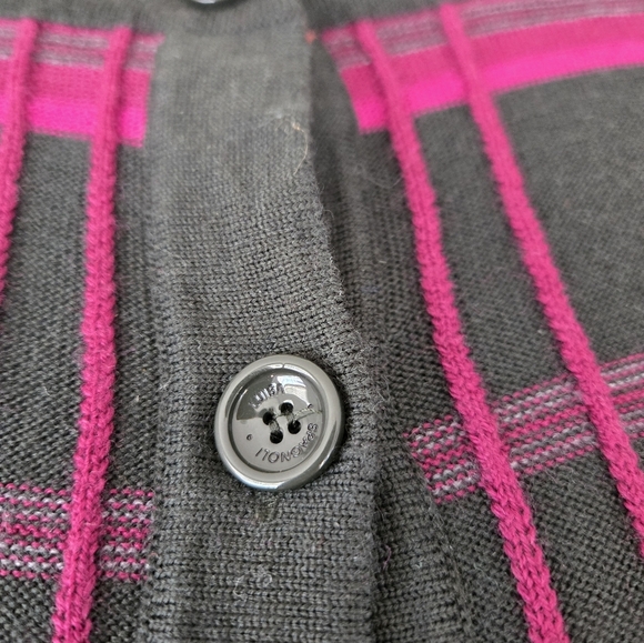 LUISA SPAGNOLI pink/ brownish black plaid 100% virgin wool sweater. Size small - Picture 4 of 10